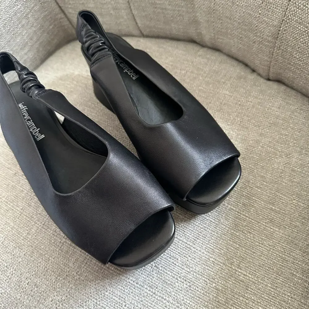 Jeffrey Campbell Black Peep-Toe Platform Slingback Heels